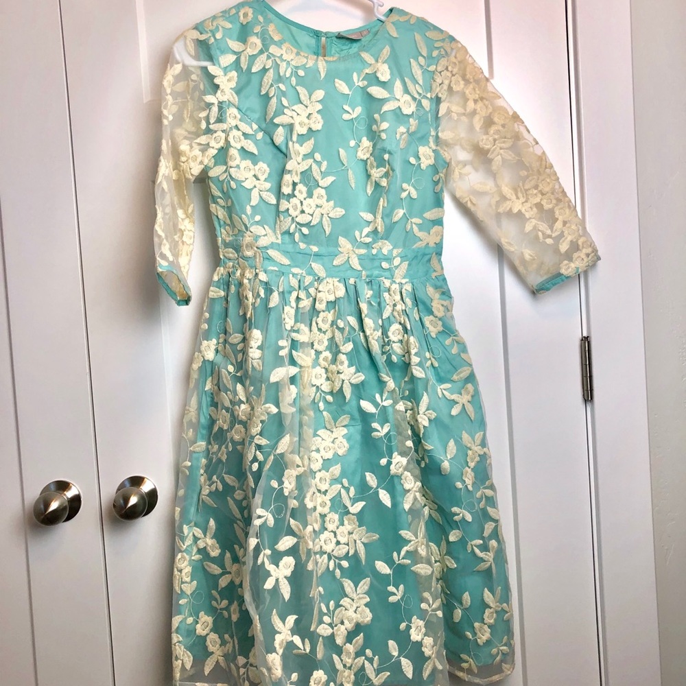 EShakti teal and lace cocktail dress